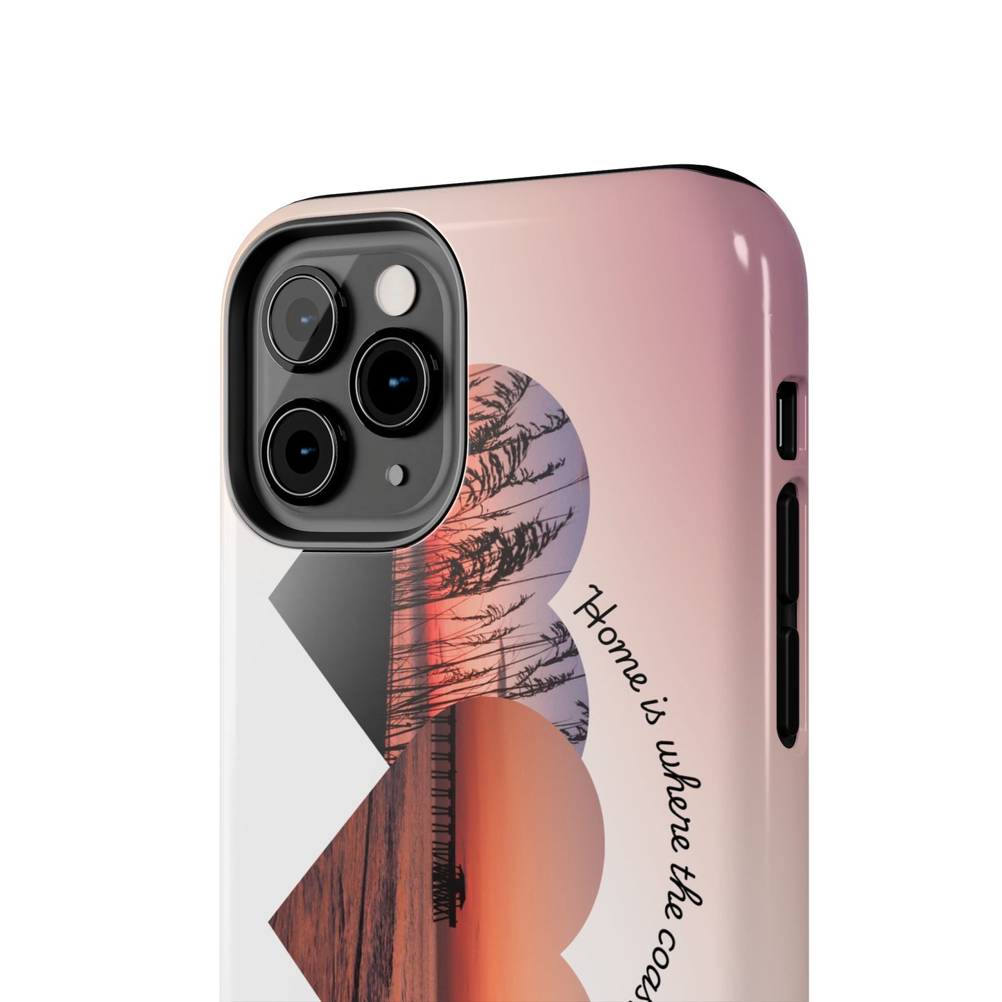 Sunset Coastal Heart Tough Phone Case — "Home is Where the Coast is" Protective Phone Cover