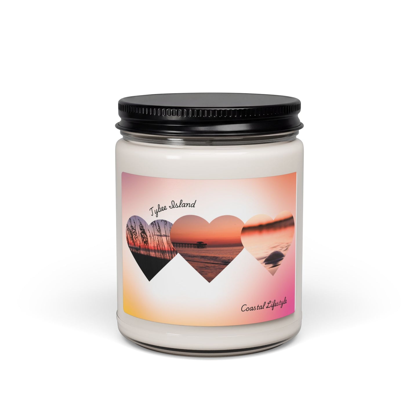 9oz Soy Candle — Sunset Hearts Scented Jar (Romantic Beach Aroma)