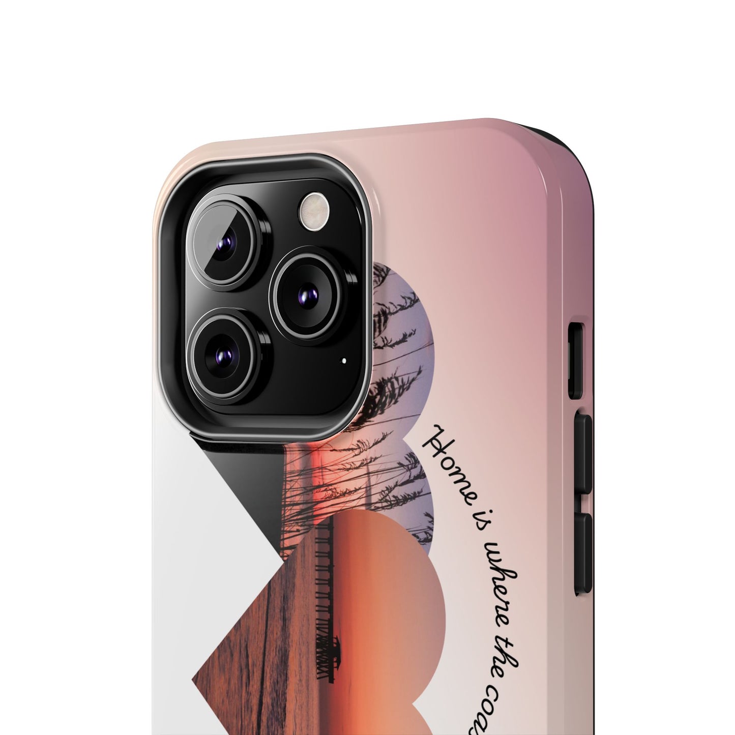 Sunset Coastal Heart Tough Phone Case — "Home is Where the Coast is" Protective Phone Cover