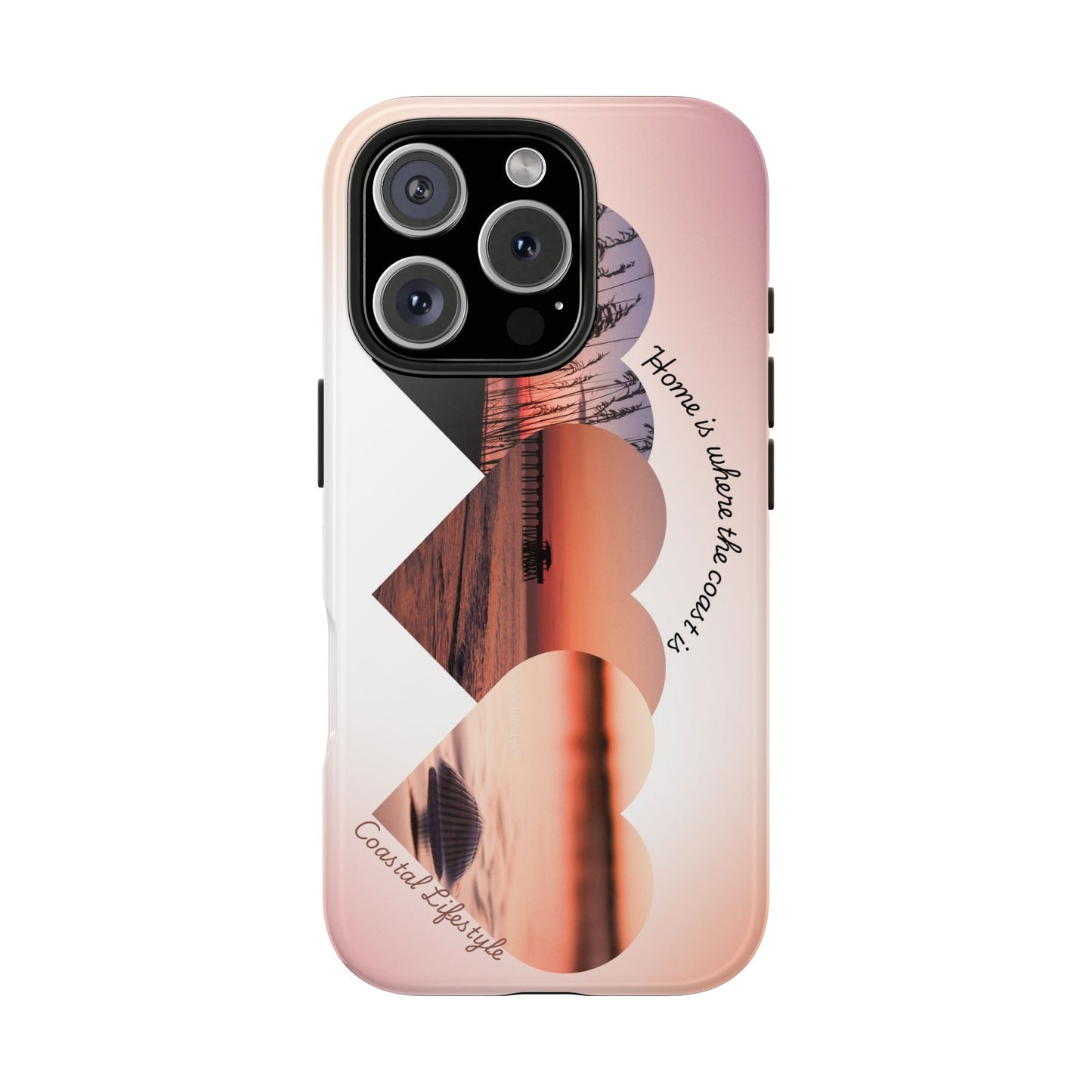 Sunset Coastal Heart Tough Phone Case — "Home is Where the Coast is" Protective Phone Cover