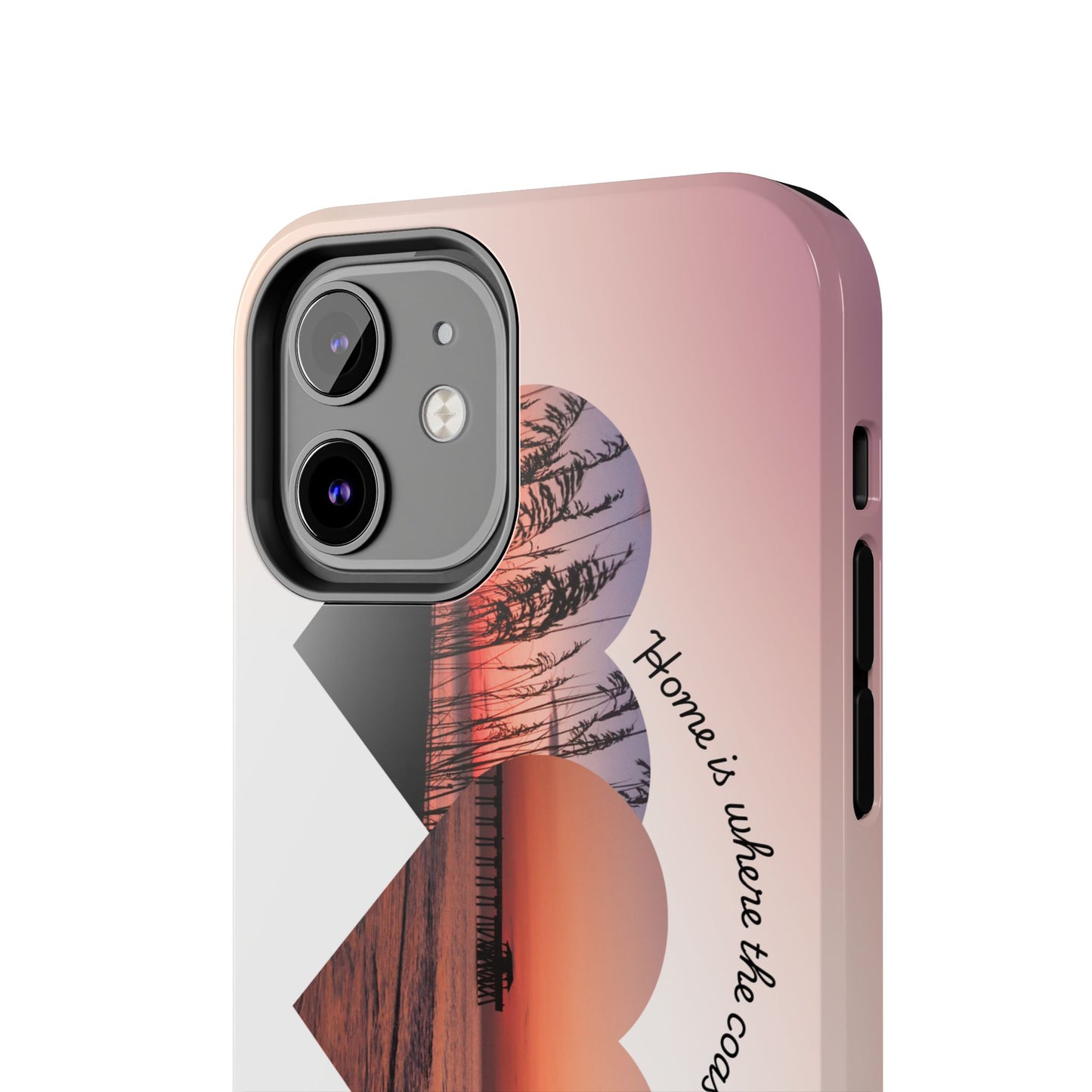 Sunset Coastal Heart Tough Phone Case — "Home is Where the Coast is" Protective Phone Cover