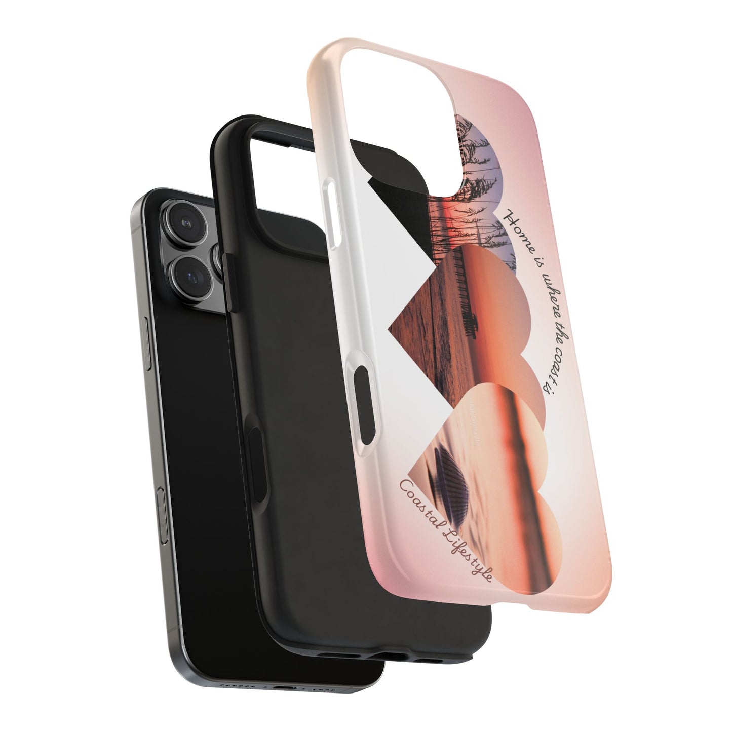 Sunset Coastal Heart Tough Phone Case — "Home is Where the Coast is" Protective Phone Cover